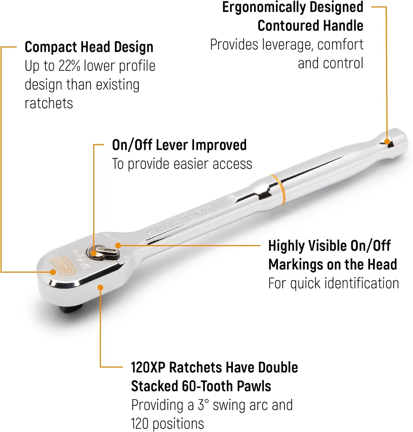 GEARWRENCH 3/8" Drive 120XP Dual Material Handle Flex Head Teardrop Ratchet | 81210XP