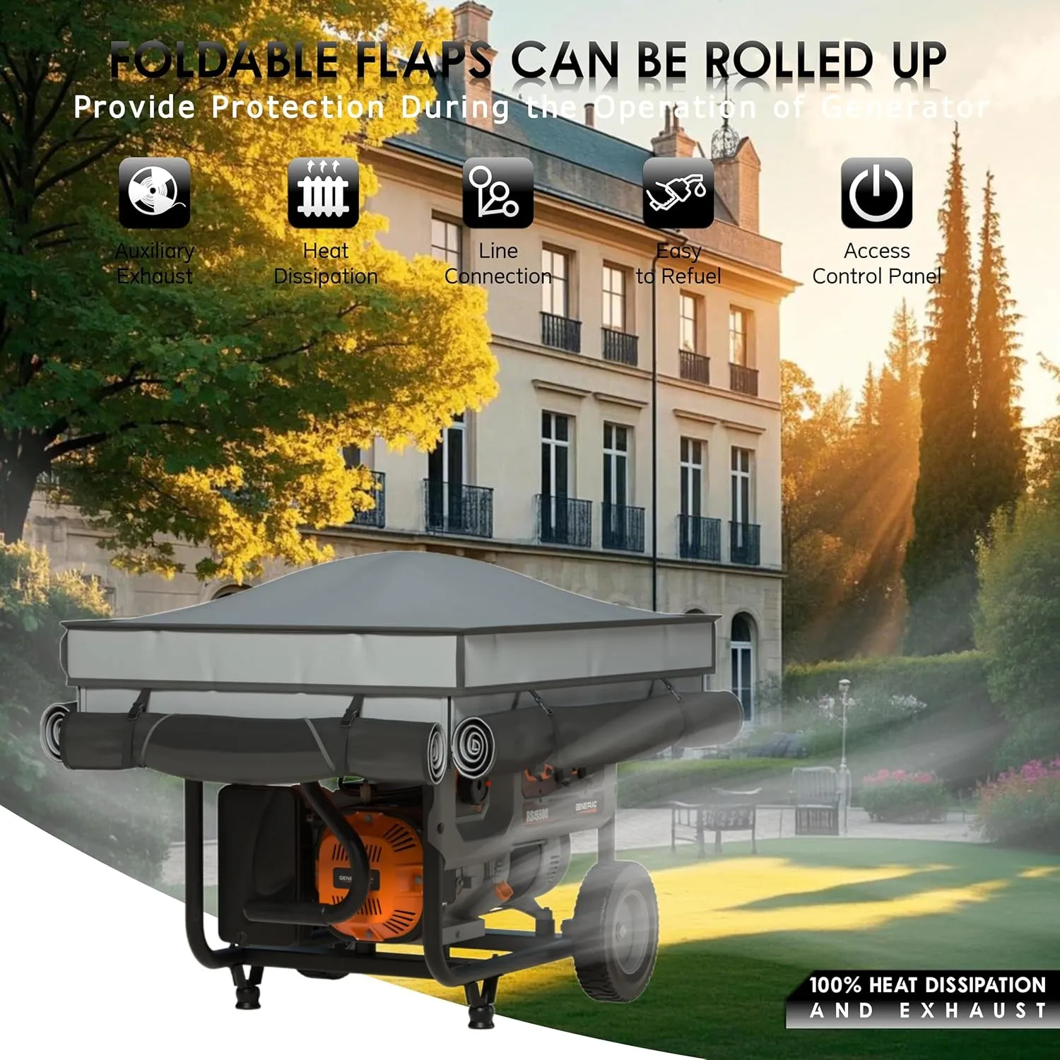 Generator Covers While Running, Waterproof Heavy Duty Generator Tent, 1680D 210D Double Layer, Rooftop Design, Large Generator Cover, 32 x24 x24, Grey