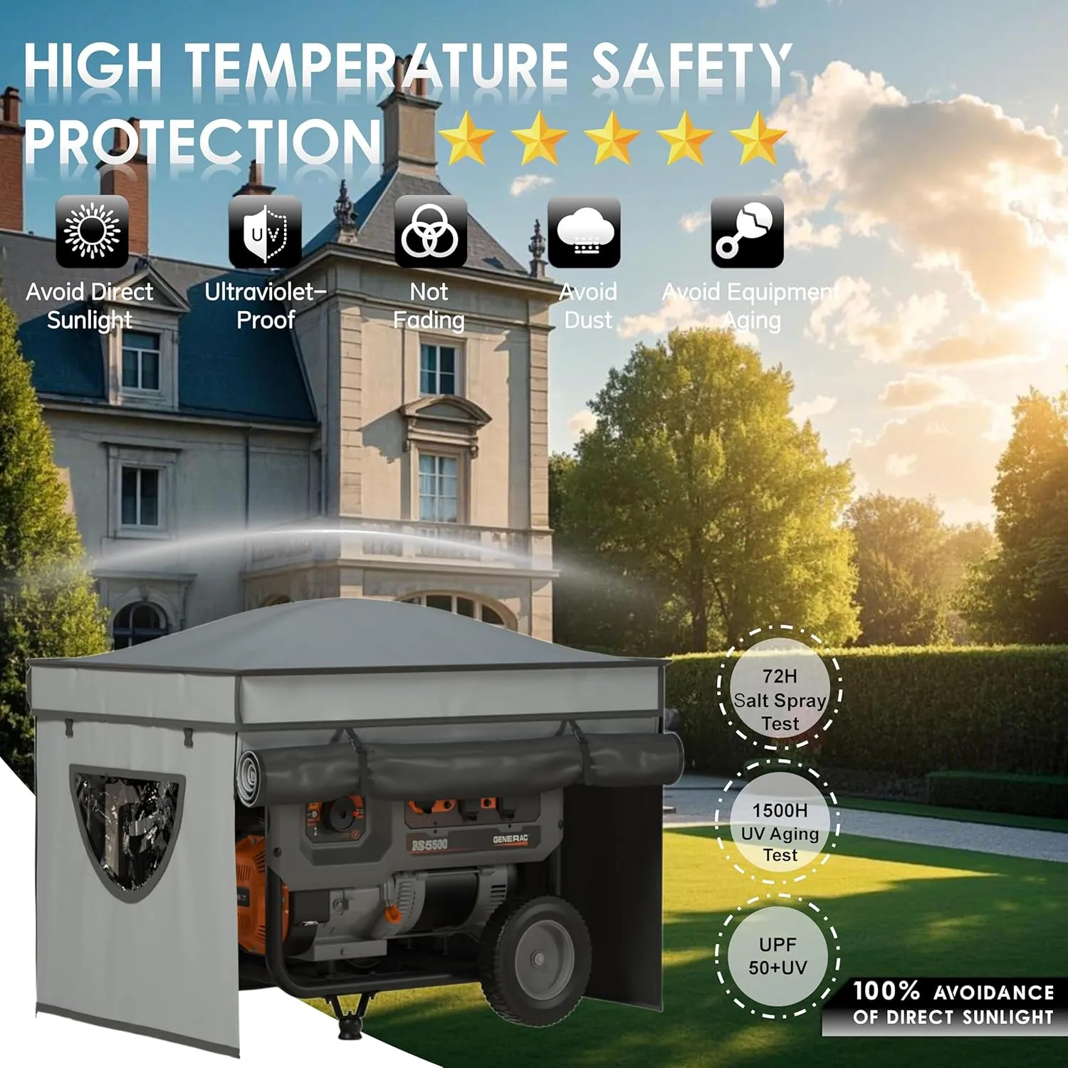 Generator Covers While Running, Waterproof Heavy Duty Generator Tent, 1680D 210D Double Layer, Rooftop Design, Large Generator Cover, 32 x24 x24, Grey