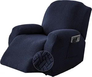 Genina Recliner Chair Covers, Stretch Reclining Chair Cover, Recliner Sofa Slipcovers Stripe Jacquard Lazy Couch Covers Furniture Protector Covers for Pet Kid (Navy Blue, 1 Seat)