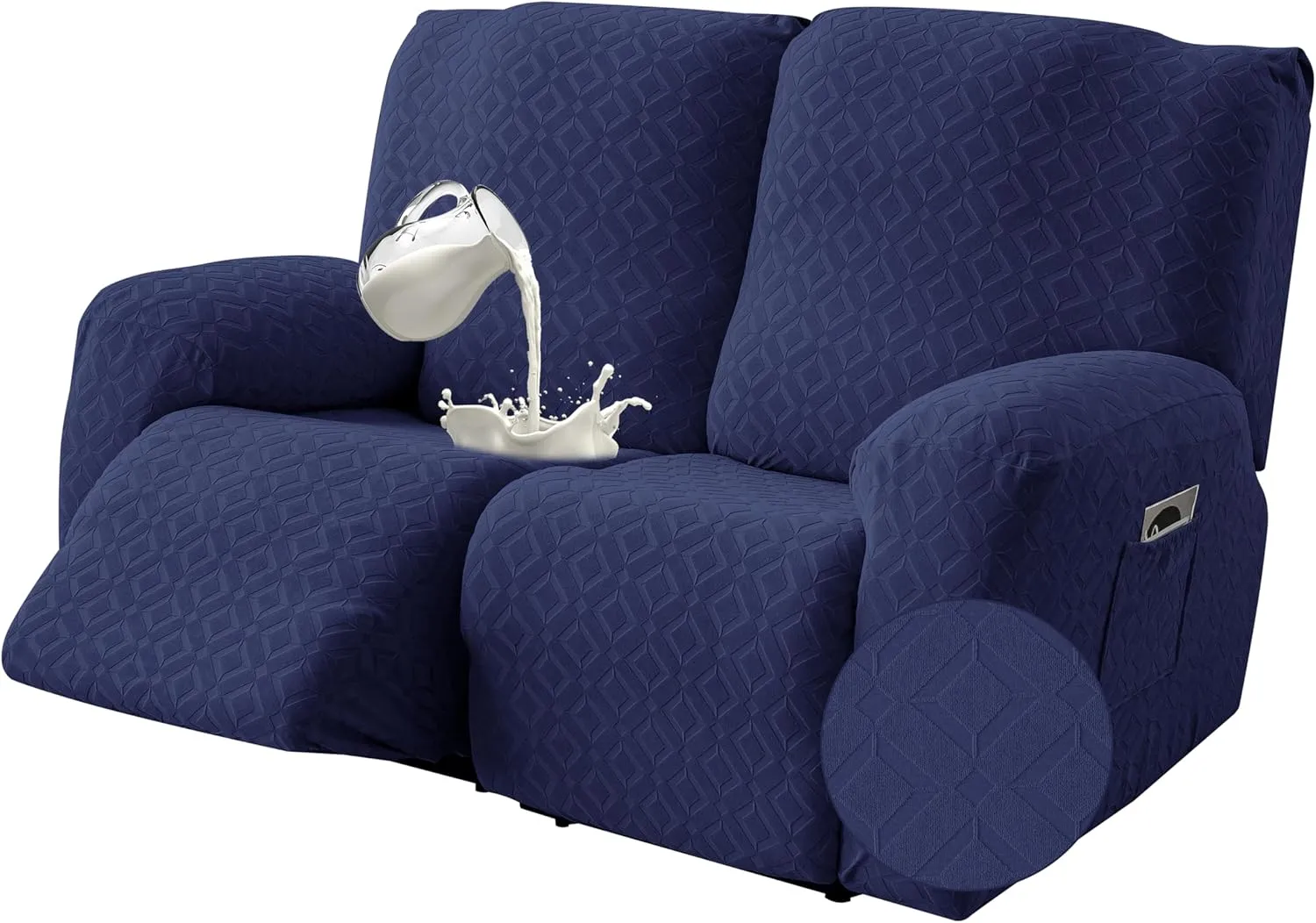 Gennia Waterproof Recliner Loveseat Cover,Stretch Reclining Sofa Covers with Pockets,Washable Lazy Boy Recliner Slipcovers,Leakproof Couch Protector for Kids, Pets, Dog and Cat (2 Seat, Navy Blue)