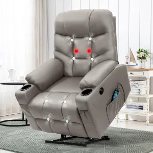 Genuine Leather Power Lift Recliner Chair Massage Adjustable for Elderly Lay Flat Reclining Sofa Chair High Back Theater Seating Living Room Recliner
