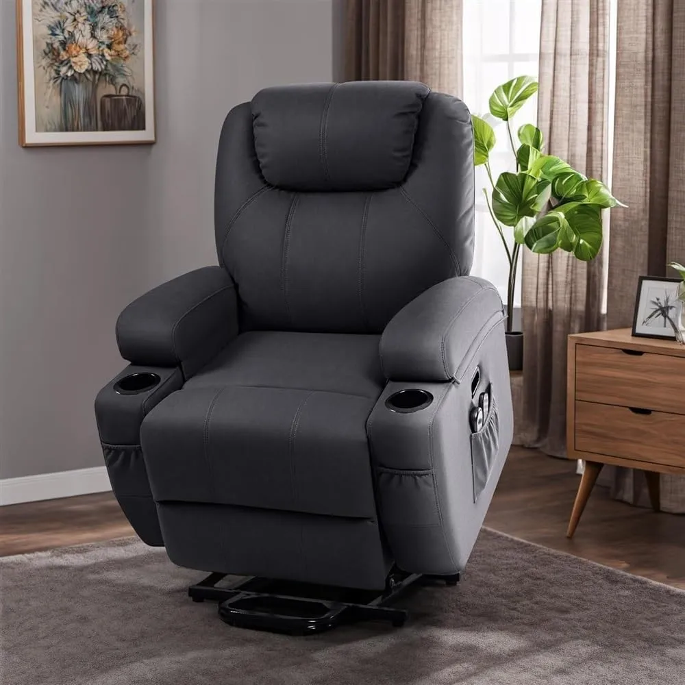Genuine Leather Power Lift Recliner Chair Massage Adjustable for Elderly Power Reclining Sofa Chair Theater Seating High Back Living Room Bedroom