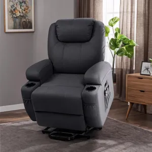Genuine Leather Power Lift Recliner Chair Massage Adjustable for Elderly Power Reclining Sofa Chair Theater Seating High Back Living Room Bedroom