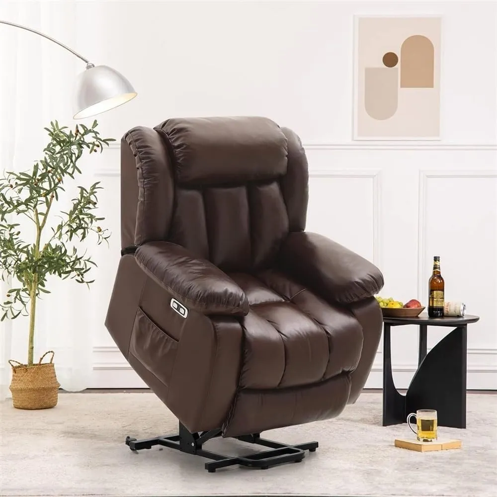 Genuine Leather Power Lift Recliner Chair Massage Adjustable for Elderly Single Sofa Recliner Theater Seating High Back Reclining Sofa Living Room Chair