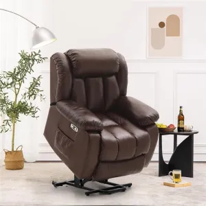 Genuine Leather Power Lift Recliner Chair Massage Adjustable for Elderly Single Sofa Recliner Theater Seating High Back Reclining Sofa Living Room Chair