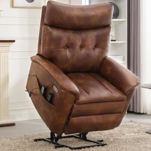 Genuine Leather Reclining Power Lift Chair with Adjustable Massage, High Back Sofa for Elderly, Single Theater Recliner for Living Room Bedroom or Home Office