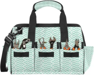 Geometric Stripes Turquoise Tool Bags 14.8 Inch Wide Mouth Tool Tote Bag with Handle and Adjustable Shoulder Strap Heavy Duty Tool Bag for Plumbers Electricians Handymen