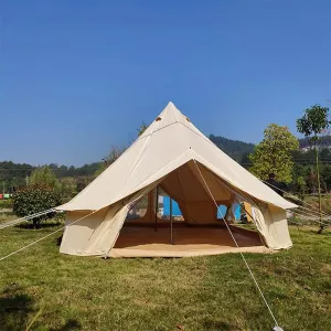 GeRRiT Bell Tent Canvas Mongolian Yurt Tent Double Layers Teepee Tent Outdoor Camping Family Tent Pyramids Indian Tent 4-Season