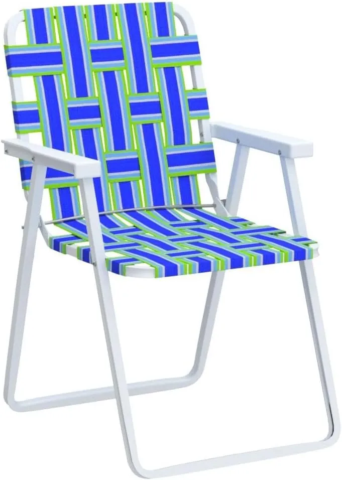 Giantex Beach Chairs Set of 6, Patio Folding Lawn Chairs for Adults, Outdoor Webbing Chair w/Steel Frame, Lightweight & Portable Camping Chairs for Fishing, Yard, Garden, Poolside Webbed Chairs, Blue