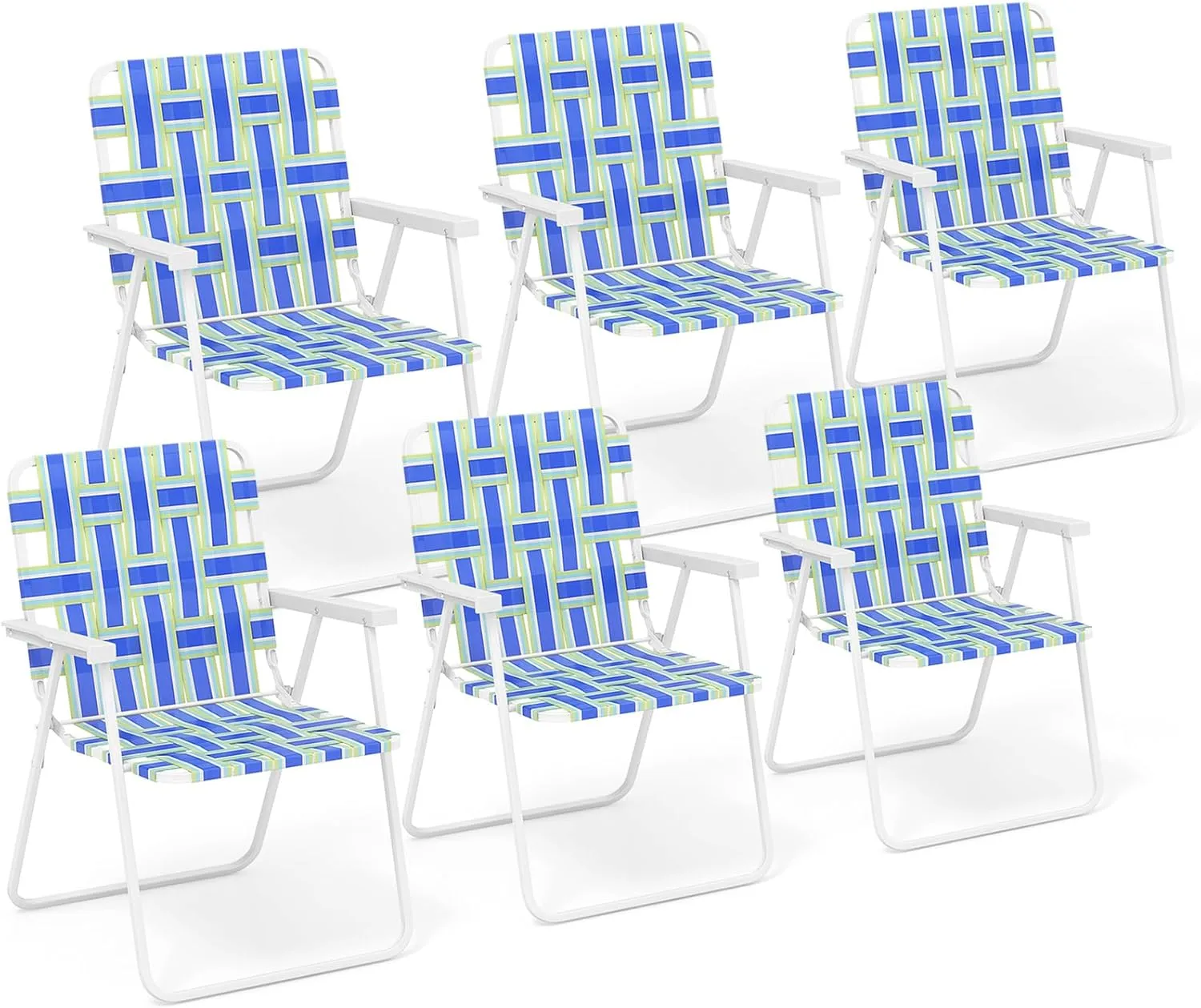 Giantex Beach Chairs Set of 6, Patio Folding Lawn Chairs for Adults, Outdoor Webbing Chair w/Steel Frame, Lightweight & Portable Camping Chairs for Fishing, Yard, Garden, Poolside Webbed Chairs, Blue