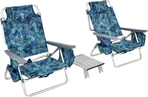 Goplus Beach Chair, Folding Backpack Beach Chairs for Adults with 5 Positions, Head Pillow, Cooler Bag, Towel Bar, Cup Holders, Sunbath Sling Tanning Lounge, Foldable Layout Camping Chairs