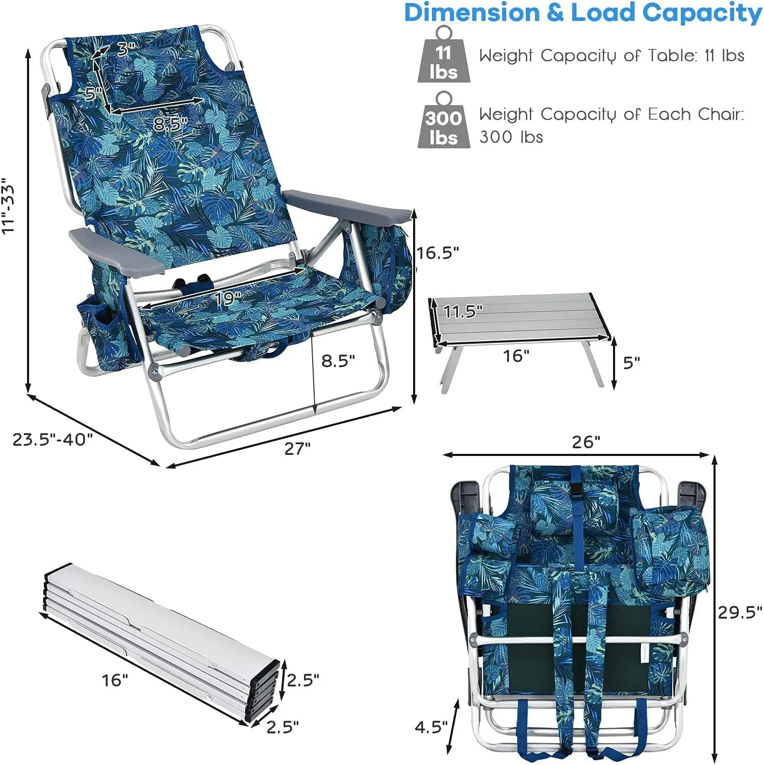 Goplus Beach Chair, Folding Backpack Beach Chairs for Adults with 5 Positions, Head Pillow, Cooler Bag, Towel Bar, Cup Holders, Sunbath Sling Tanning Lounge, Foldable Layout Camping Chairs