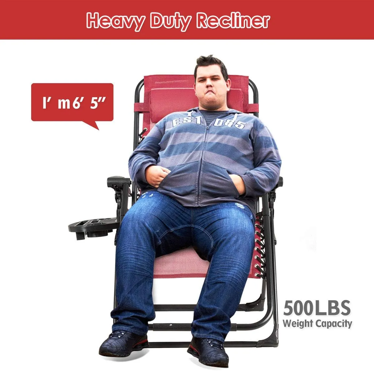 Goplus Oversized Zero Gravity Chair, XL-Extended Version, Outdoor Recliner w/Cup Holder & Detachable Headrest, Foldable Mesh Lounge Chairs for Patio Pool Porch & Deck, 500LBS (Wine)