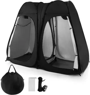 Goplus Pop Up Shower Tent - Portable Privacy 2 Room Changing Tent, 7.5FT with Window, Hanging Clothesline, Ground Stake, Wind Rope, Carry Bag for Camping & Outdoor Use