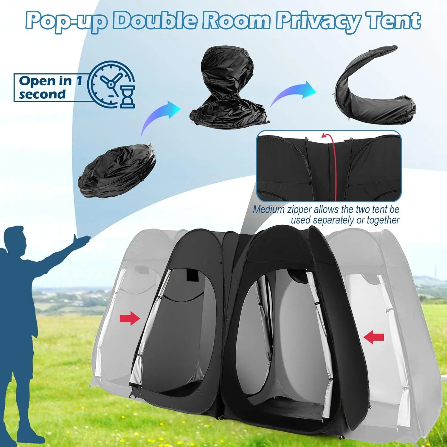 Goplus Pop Up Shower Tent - Portable Privacy 2 Room Changing Tent, 7.5FT with Window, Hanging Clothesline, Ground Stake, Wind Rope, Carry Bag for Camping & Outdoor Use