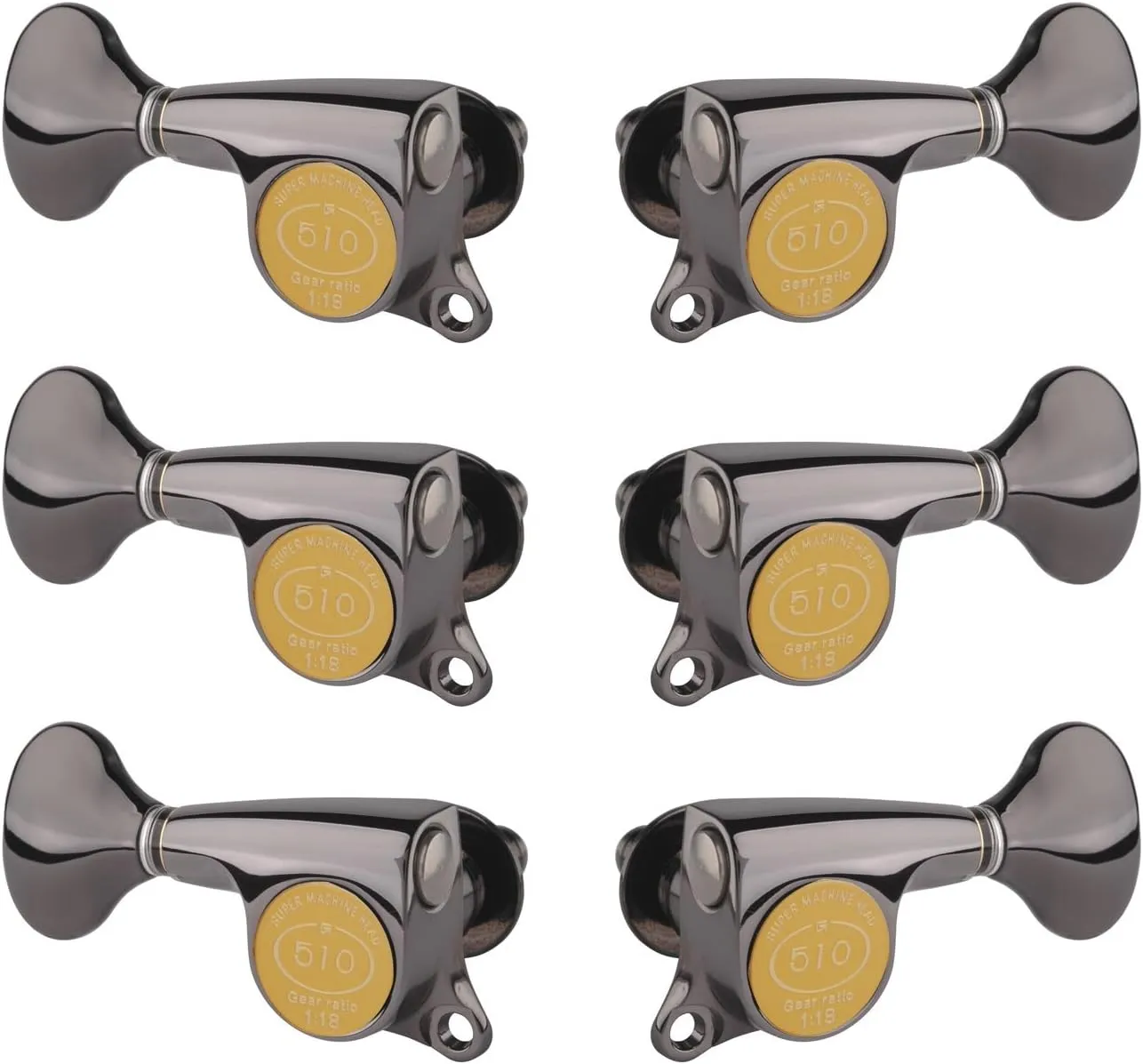 Gotoh Mini 510 3 3 Guitar Tuners with Metal Knobs, Cosmo Black