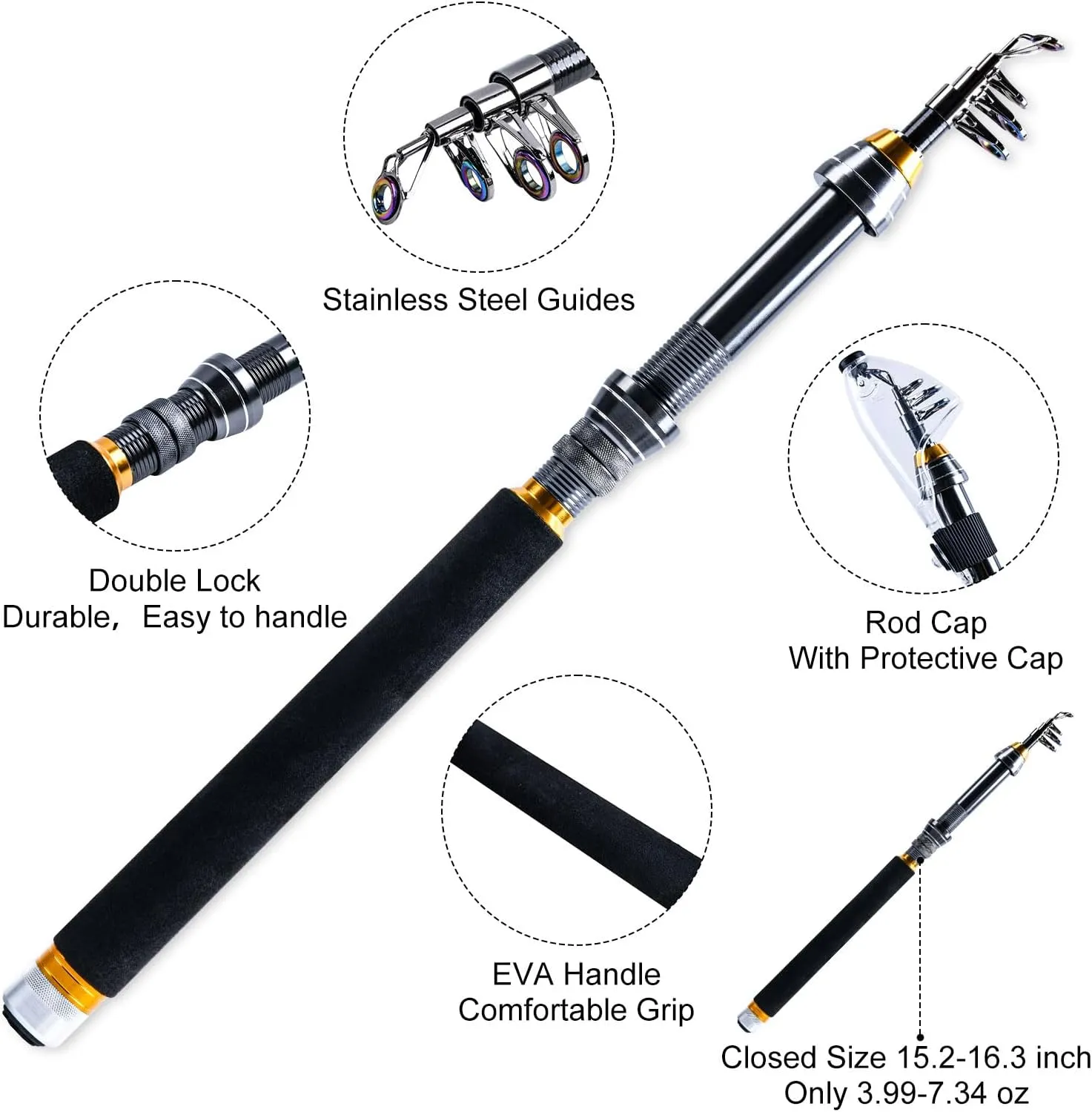 Goture Fishing Rod and Reel Combos-Telescopic Fishing Pole Spinning Reel Lures Set with Carrier Bag,Telescopic Rod Kit for Starter Travel Saltwater Freshwater Fishermen Gear Gift