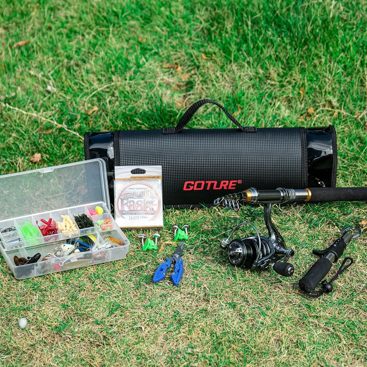 Goture Fishing Rod and Reel Combos-Telescopic Fishing Pole Spinning Reel Lures Set with Carrier Bag,Telescopic Rod Kit for Starter Travel Saltwater Freshwater Fishermen Gear Gift