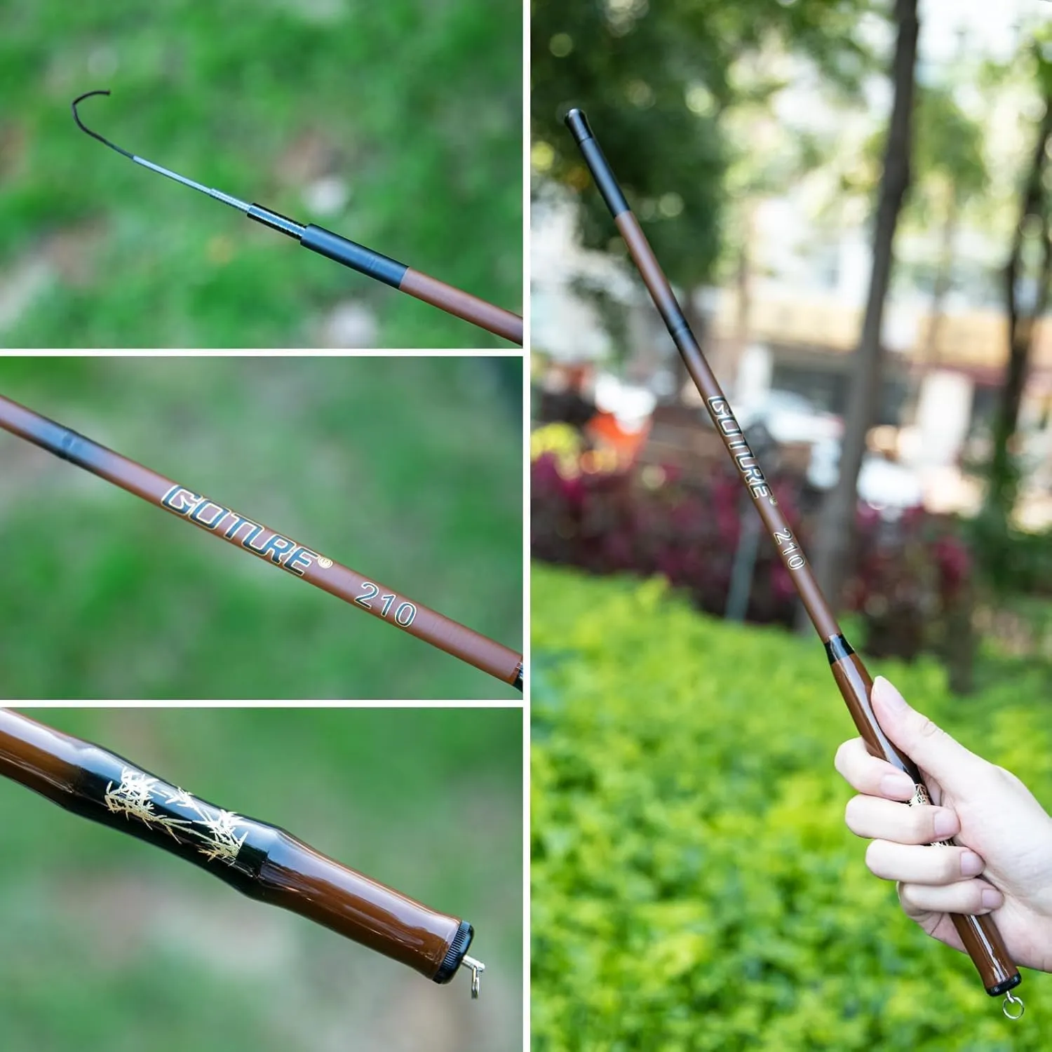 Goture Telescopic Pocket Mini Fishing Pole, Portable Small Handle Fishing Pole, Ultralight High Strength Stream River Dike Lake Fishing Rods, 5.5 6 7 8 9 10 11 12 14FT, 19 Tone Dark Brown