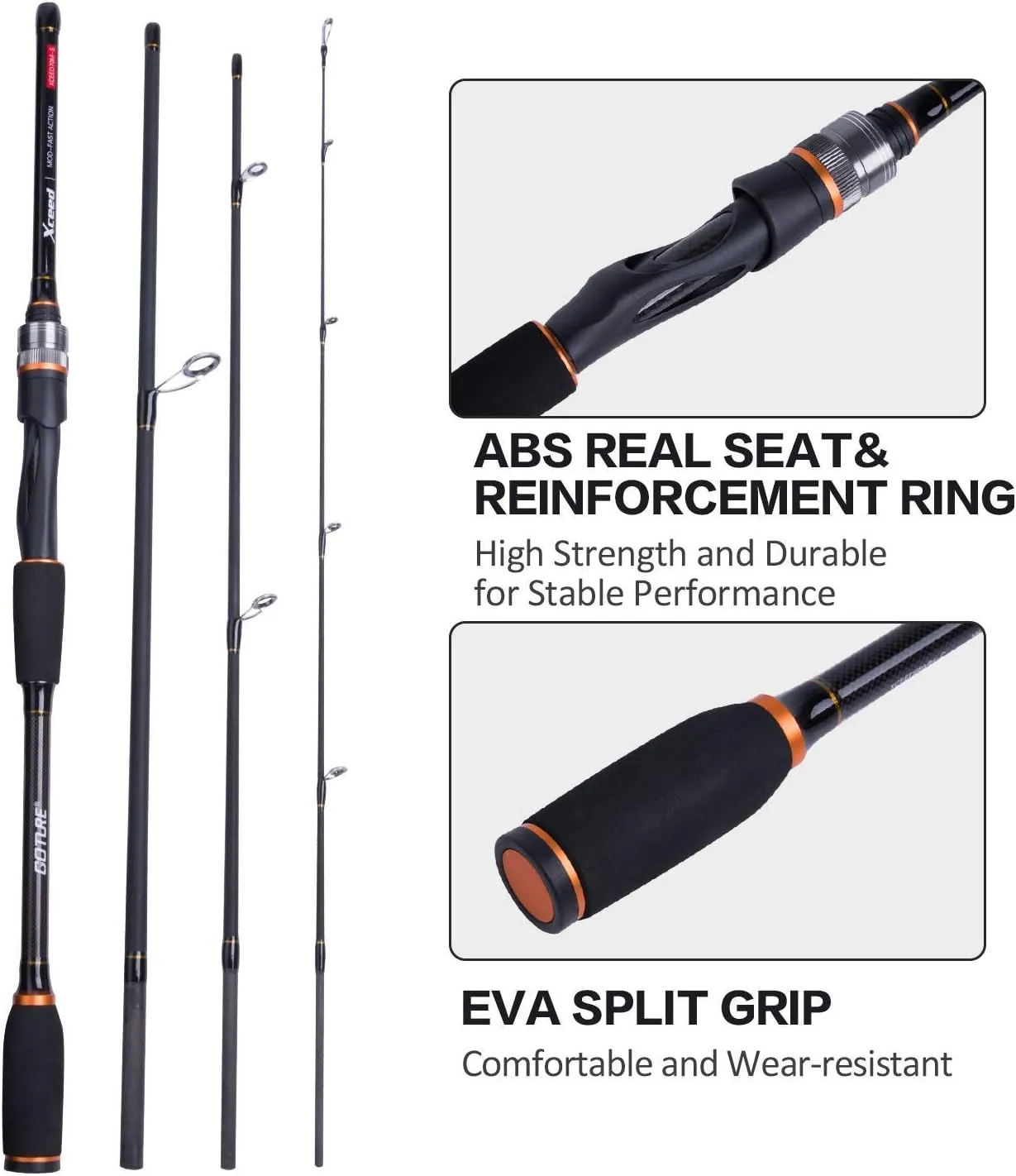 Goture Travel Fishing Rods, 4 Piece Fishing Pole with Case/Bag, Casting/Spinning Rod,Ultralight Fishing Baitcasting Rod 7ft for Saltwater Trout, Bass, Walleye, Pike