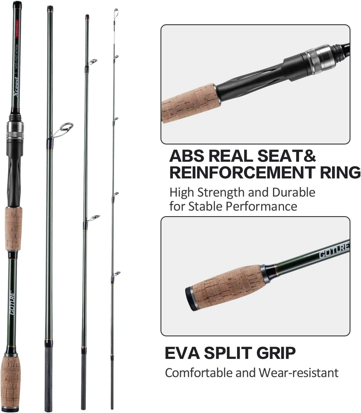 Goture Travel Fishing Rods, 4 Piece Fishing Pole with Case/Bag, Casting/Spinning Rod,Ultralight Fishing Baitcasting Rod 7ft for Saltwater Trout, Bass, Walleye, Pike