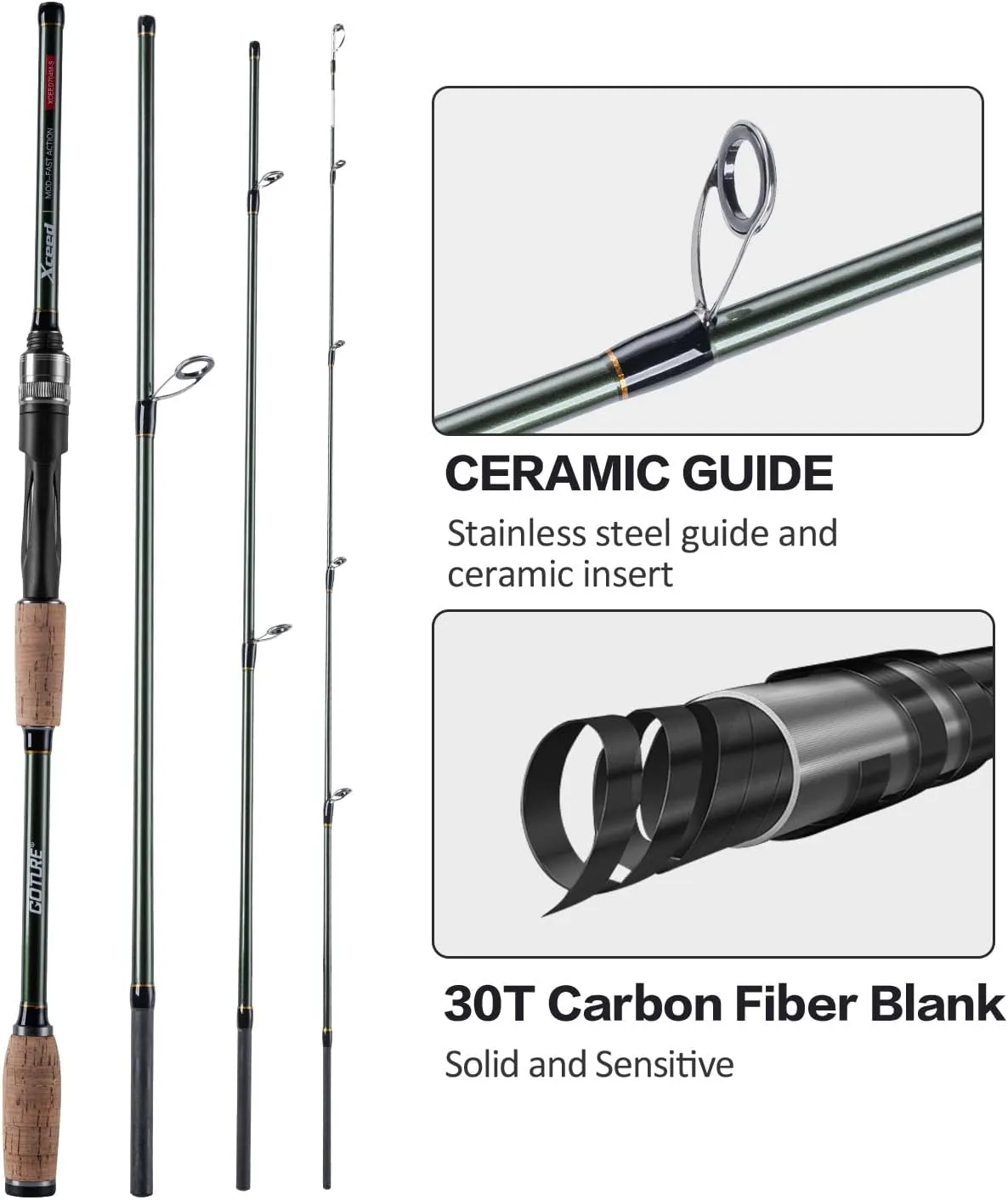 Goture Travel Fishing Rods, 4 Piece Fishing Pole with Case/Bag, Casting/Spinning Rod,Ultralight Fishing Baitcasting Rod 7ft for Saltwater Trout, Bass, Walleye, Pike