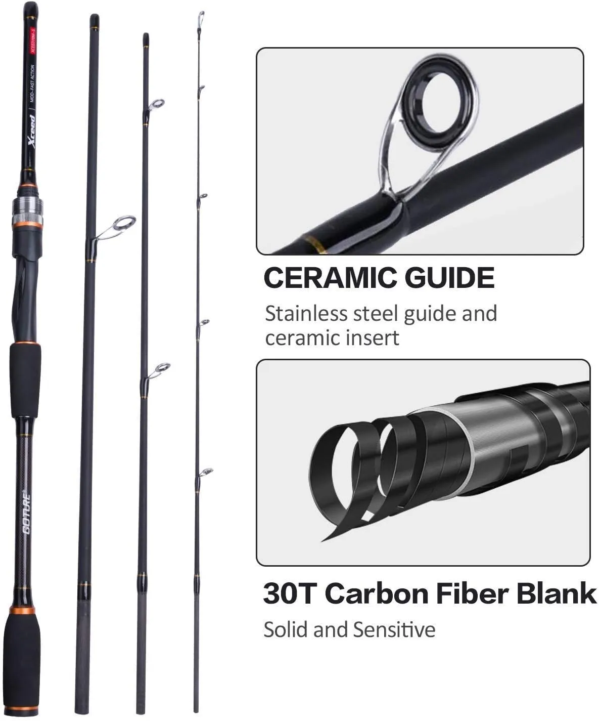 Goture Travel Fishing Rods, 4 Piece Fishing Pole with Case/Bag, Casting/Spinning Rod,Ultralight Fishing Baitcasting Rod 7ft for Saltwater Trout, Bass, Walleye, Pike