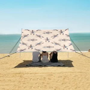 Gradient Lobster Pattern Beach Canopy Tent Anti-UV & Wind Resistant, Camping Sun Shelter Easy Setup Portable,Outdoor Shade Tents with Sandbags,Sand Shovels,Ground Pegs & Stability Poles