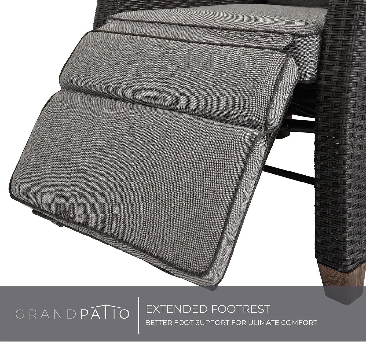 Grand patio Outdoor Reclining Chairs with Extended Footrest Adjustable WickerPatio Lounge Recliner up to 15 with Flip Side Table, Cool Grey
