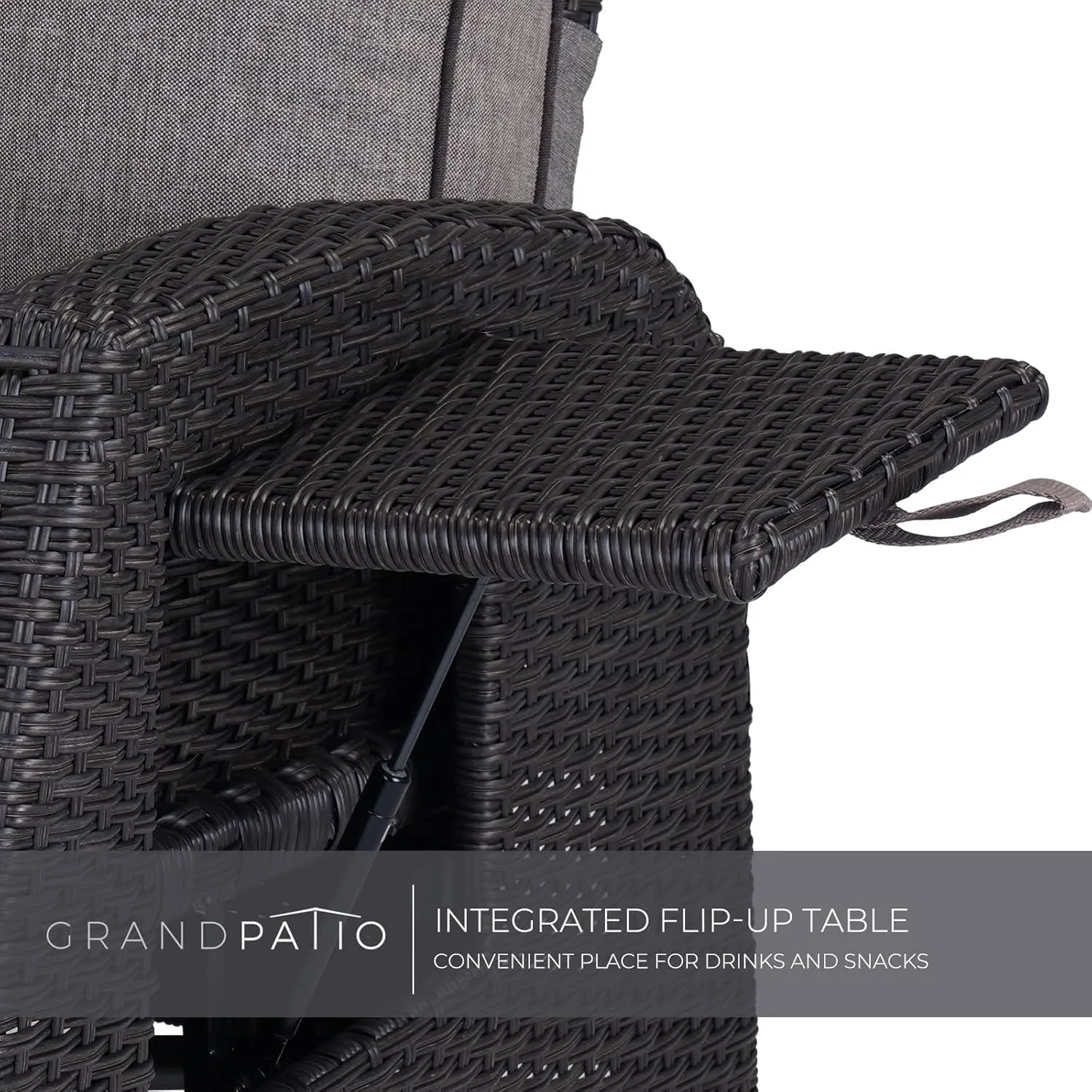 Grand patio Outdoor Reclining Chairs with Extended Footrest Adjustable WickerPatio Lounge Recliner up to 15 with Flip Side Table, Cool Grey