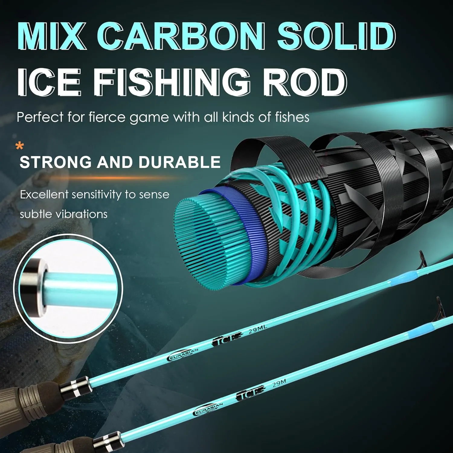 Graphite Fishing Rod Multi-Power 25/29 Inch, Fluorescent Tip, Carbon Fiber Medium to Heavy Fishing Rods, Anti-Tangle Guides, Portabl Travel Fishing Pole for Trout, Walleye, and Panfish