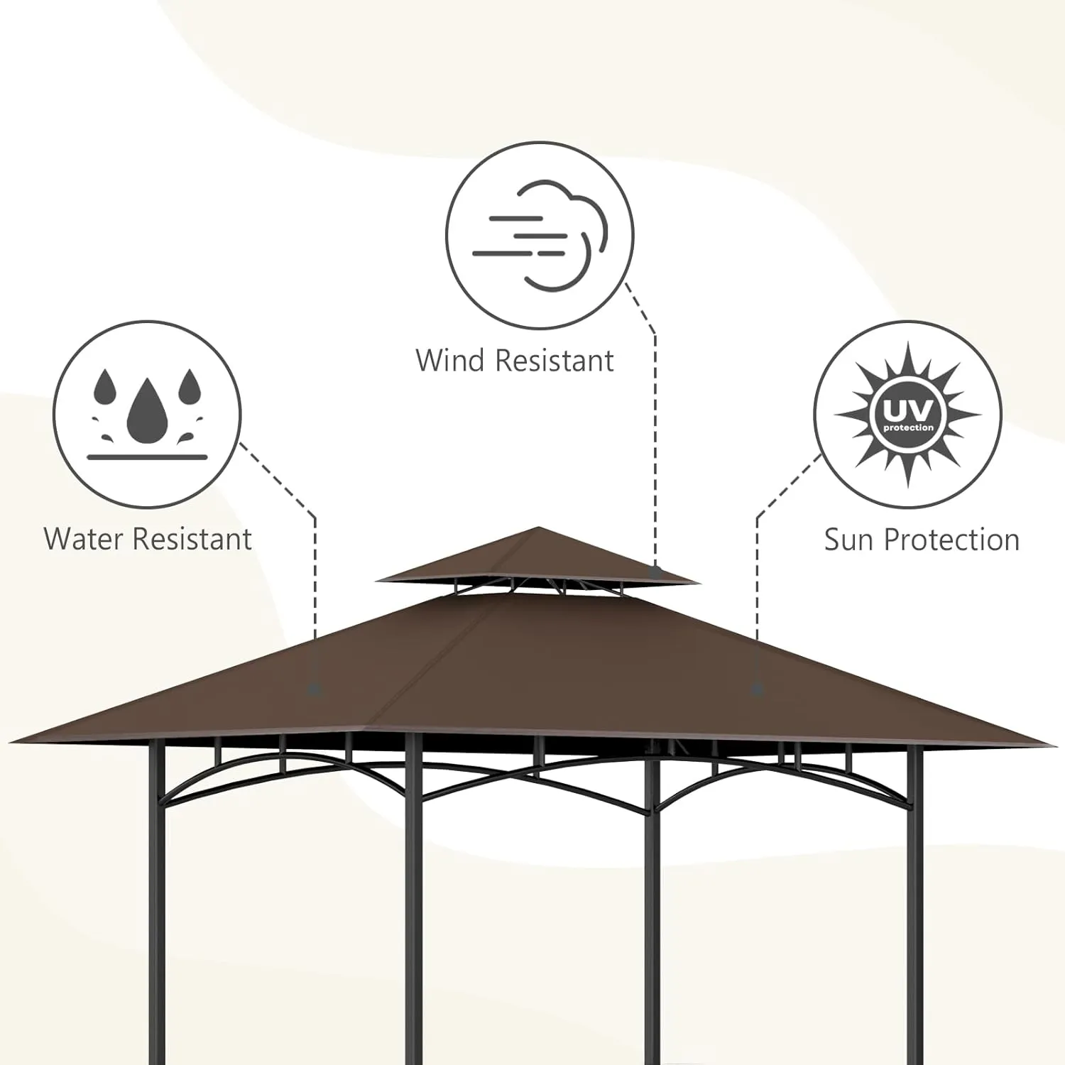 Grill Gazebo Replacement Canopy Top, 5'x8' Top Double Tiered Replacement Canopy Roof, Grill Shelter Cover Roof Fit for Gazebo Model L-GG001PST-F (Brown)