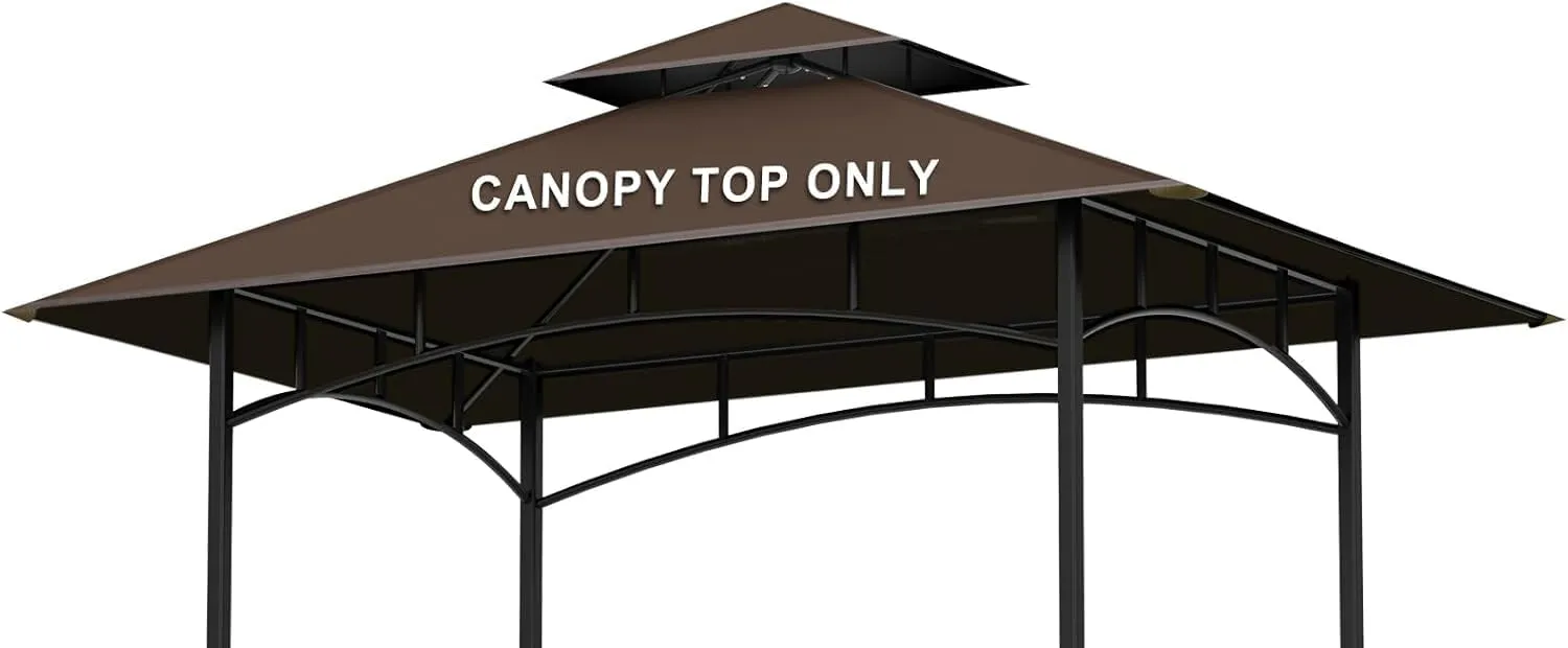 Grill Gazebo Replacement Canopy Top - AONEAR 5'x8' Outdoor BBQ Tent Roof Cover Double Tiered Outdoor Grill Shelter Fit for Model L-GG001PST-F (Brown)