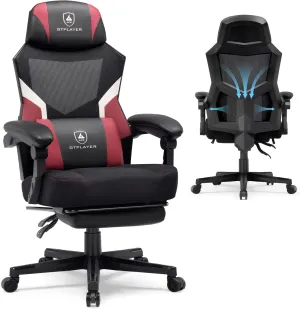 GTPLAYER Gaming Chair, Breathable Mesh Game Chair with Wider Cushion, Ergonomic Gamer Chair with Lumbar Support and Footrest, Height Adjustable Computer Office Chair for Adults (Red)