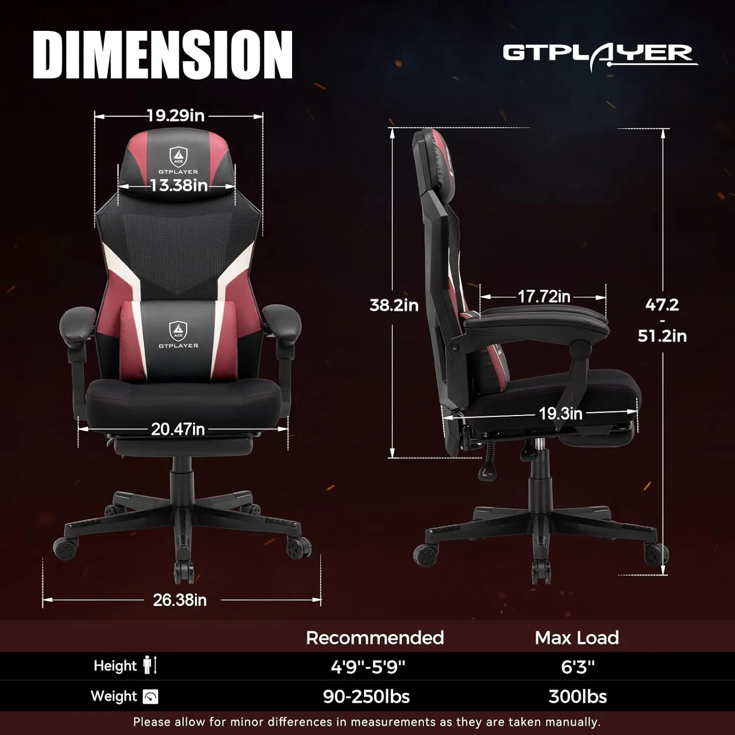 GTPLAYER Gaming Chair, Breathable Mesh Game Chair with Wider Cushion, Ergonomic Gamer Chair with Lumbar Support and Footrest, Height Adjustable Computer Office Chair for Adults (Red)
