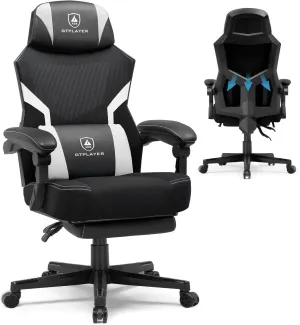GTPLAYER Gaming Chair, Breathable Mesh Game Chair with Wider Cushion, Ergonomic Gamer Chair with Lumbar Support and Footrest, Height Adjustable Computer Office Chair for Adults(White)
