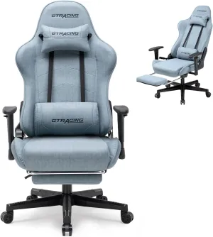 GTRACING Gaming Chair Breathable Fabric, Racing Style Computer Chair for Adult, Adjustable Reclining Backrest and Lumbar Support, Stylish High Back Chair for Gaming and Office (Light Blue)