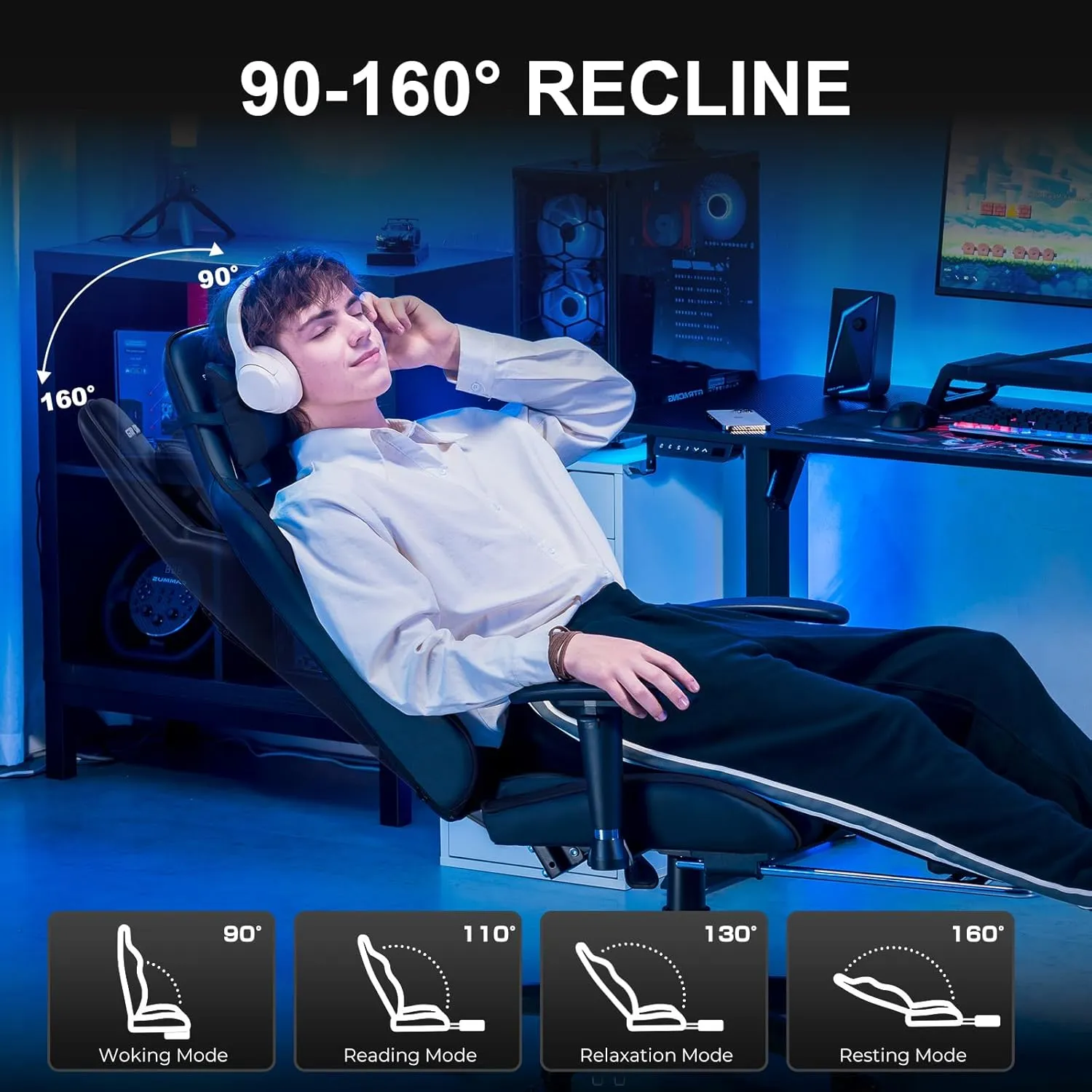 GTRACING Gaming Chair with Footrest, High Back Computer Chair Ergonomic Game Desk Chair Racing Executive Adjustable Swivel Rocker with Headrest and Lumbar Support
