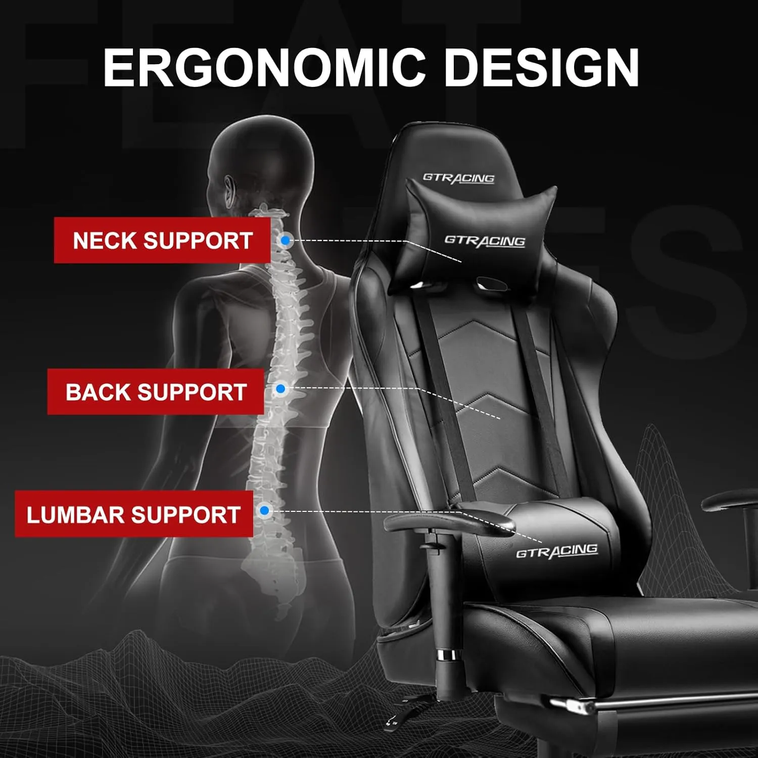 GTRACING Gaming Chair with Footrest, High Back Computer Chair Ergonomic Game Desk Chair Racing Executive Adjustable Swivel Rocker with Headrest and Lumbar Support