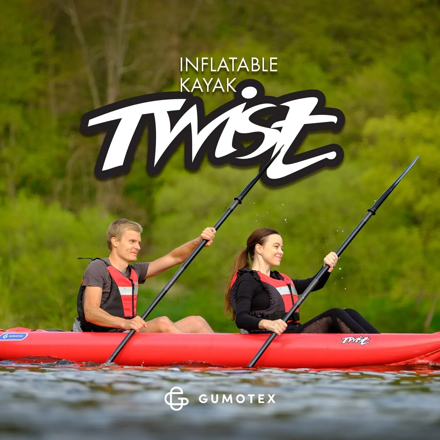 GUMOTEX Inflatable Kayak TWIST 2/1 | Unequivocally the smallest and lightest kayak in our fleet | Removable seats with adjustable backrest for comfortable and dry sitting | Easily convertible from a two-seater to a one-seater version