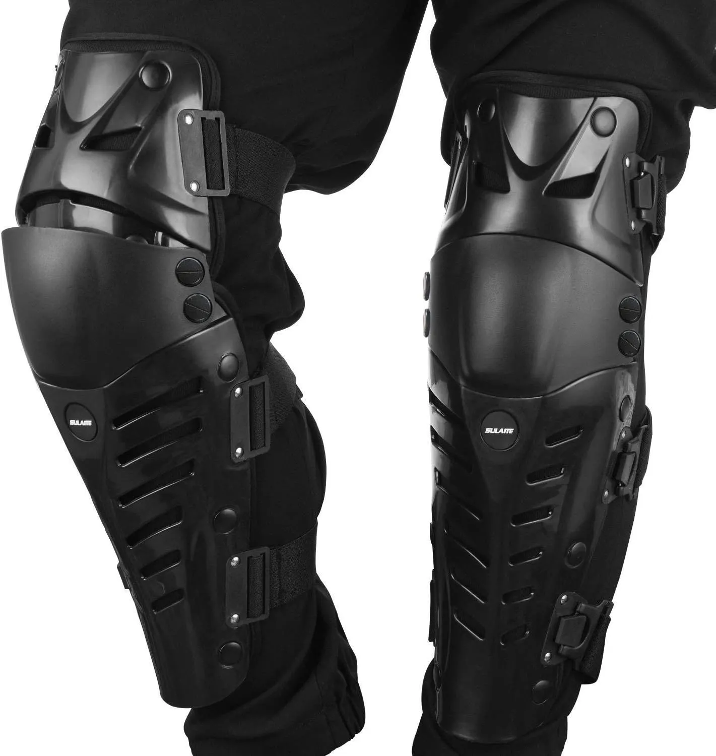 Gute Knee Pads, Adjustable Long Leg Sleeve Gear Crashproof Nonslip Protective Shin Guards for Motorcycle Mountain Biking-1 Pair