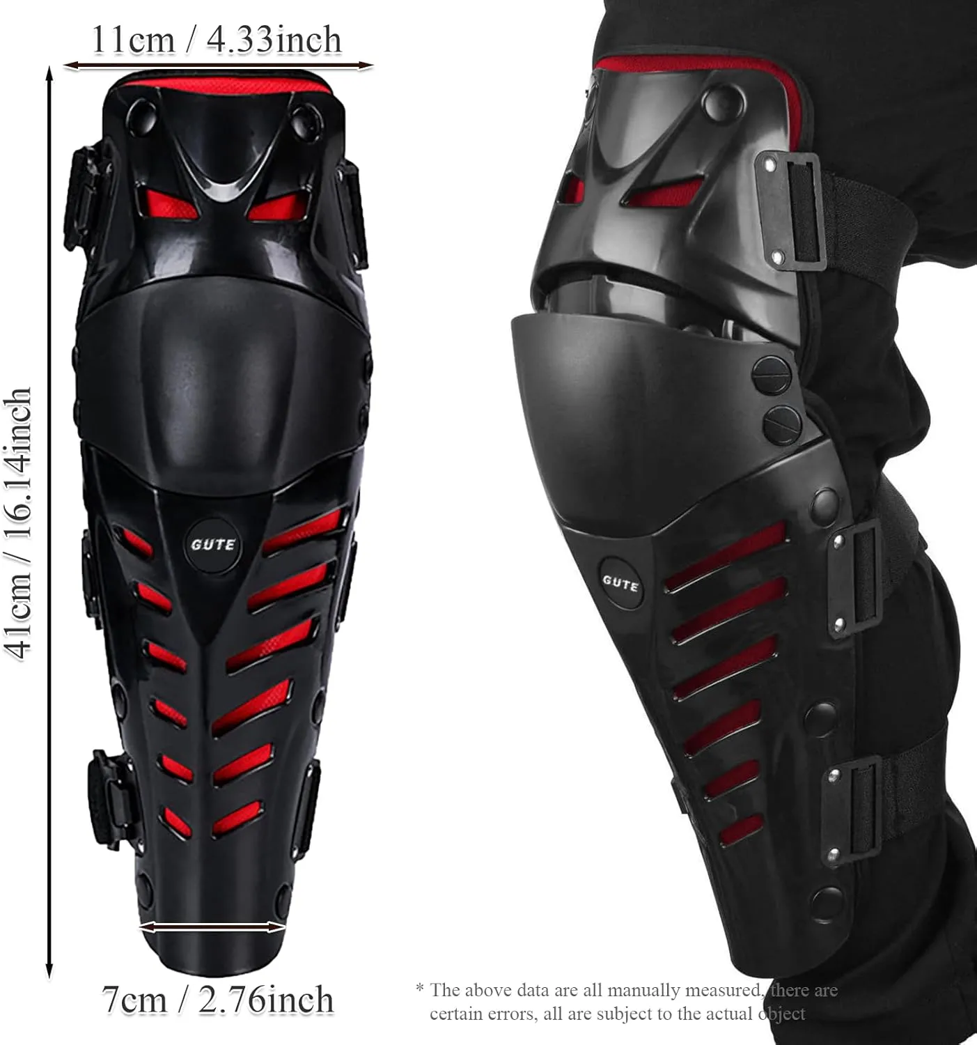 Gute Knee Pads, Adjustable Long Leg Sleeve Gear Crashproof Nonslip Protective Shin Guards for Motorcycle Mountain Biking-1 Pair