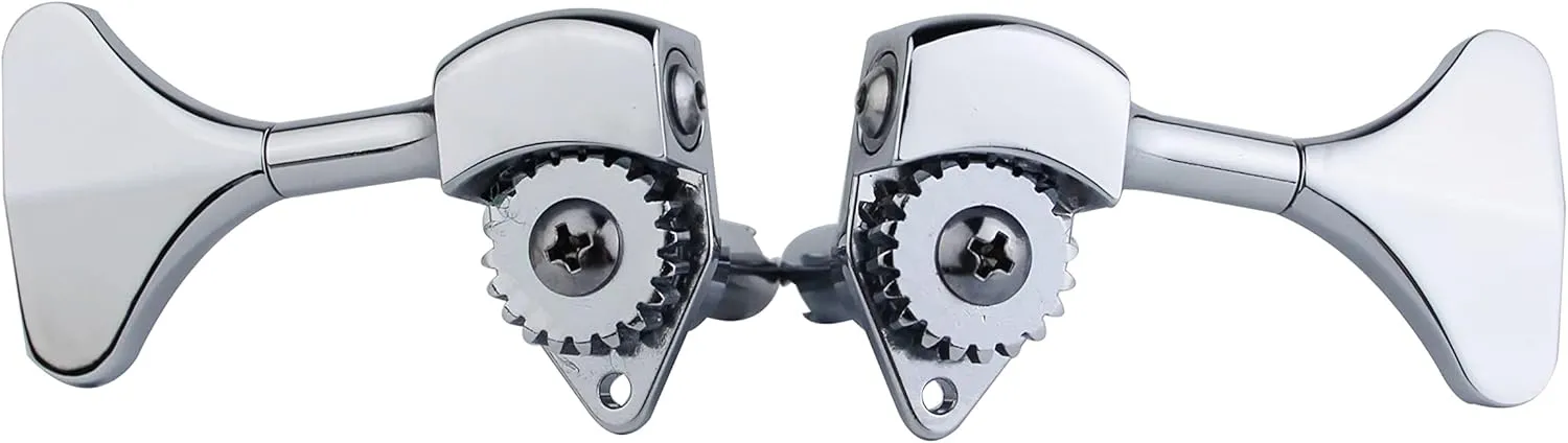 Guyker Bass Machine Head (2R   2L) - 1:20 Ratio Open Gear Tuners Tuning Key Pegs Replacement for Electric Jazz Guitar Bass or Precision Instruments - Chrome