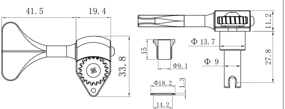 Guyker Bass Machine Head (2R   2L) - 1:20 Ratio Open Gear Tuners Tuning Key Pegs Replacement for Electric Jazz Guitar Bass or Precision Instruments - Chrome