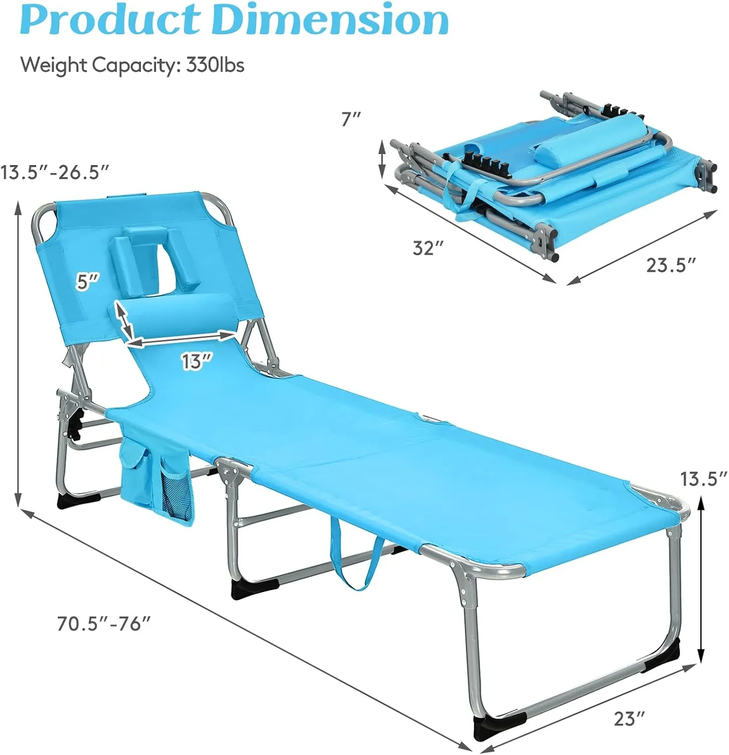 GYMAX Tanning Chair, Folding Lounger with Face/Arm Holes, Carry Handles & Side Pocket, Portable Lightweight Layout Beach Chair for Outdoor/Indoor, Face Down Sun Lounger (1, Arctic Blue)