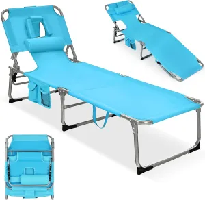 GYMAX Tanning Chair, Folding Lounger with Face/Arm Holes, Carry Handles & Side Pocket, Portable Lightweight Layout Beach Chair for Outdoor/Indoor, Face Down Sun Lounger (1, Arctic Blue)