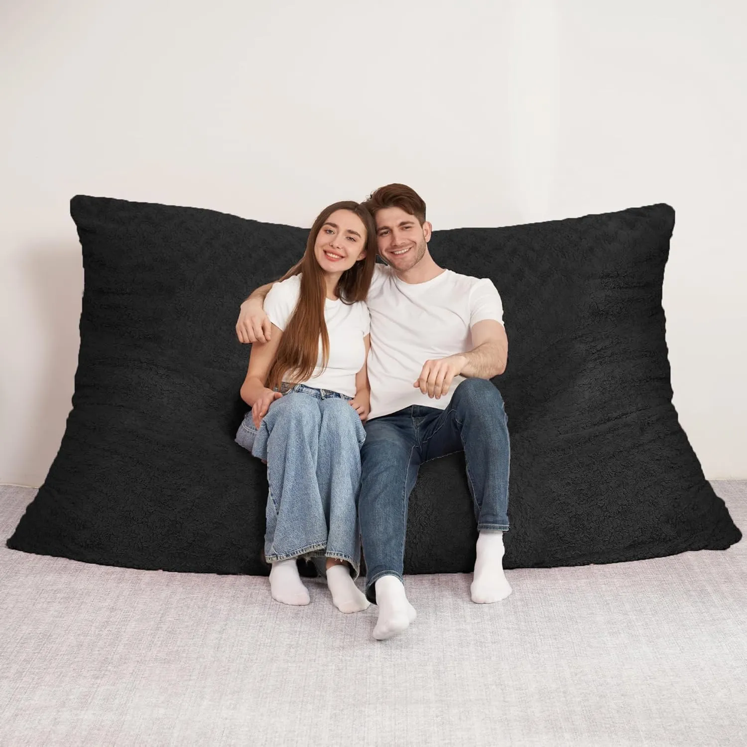 HABUTWAY 4 in 1 Bean Bag Chair, Giant Memory Foam Filling Bean Bag Sofa, Adult Bean Bag Chair, Machine Washable Faux Fur Cover, Bean Bag for Adult (Black)