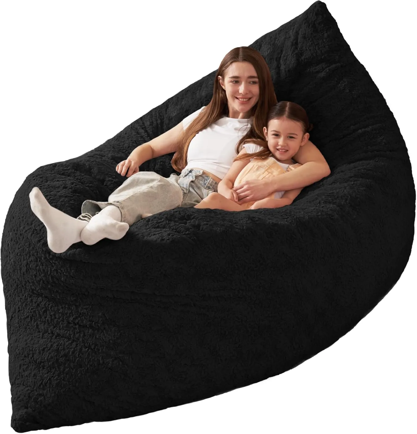 HABUTWAY 4 in 1 Bean Bag Chair, Giant Memory Foam Filling Bean Bag Sofa, Adult Bean Bag Chair, Machine Washable Faux Fur Cover, Bean Bag for Adult (Black)
