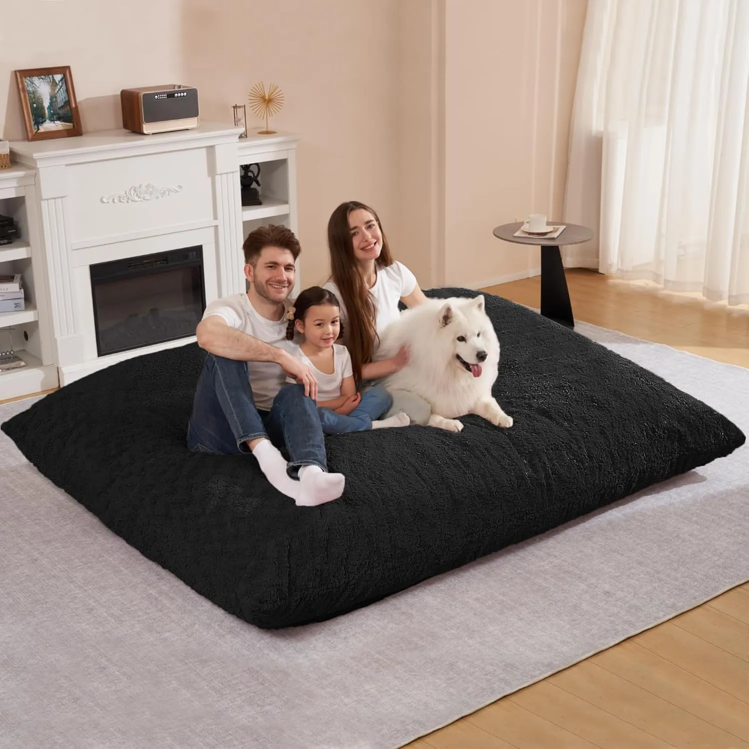 HABUTWAY 4 in 1 Bean Bag Chair, Giant Memory Foam Filling Bean Bag Sofa, Adult Bean Bag Chair, Machine Washable Faux Fur Cover, Bean Bag for Adult (Black)